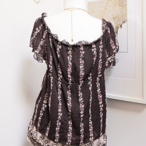 Sheer Fairycore Plum Floral Short Sleeve Babydoll Blouse 🍇 JAPANESE BRAND - Picture 5 of 9